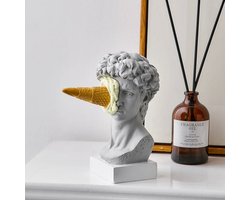 Smeltende Tijdperken: David met Ijsje Sculptuur - Kunst - Beeld - Geel - Woonkamer Decoratie - Aesthetic - Decoratieve Accessoire - Slaapkamer Decoratie