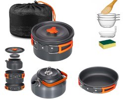 SMH LINE® Camping kookgerei set - Pannenset - Aluminium - 10 delig - Camping Pannenset