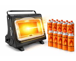 SMH LINE® Gaskachel - 2in1 - Incl. 28 Gasflessen - Heater - XL - 1,7 kW - Terrasverwarmer - Camping gaskachel
