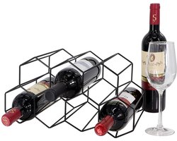 SMH LINE® Hexagon Wijnrek - 9 Flessen - Drankkast - Wijnrekken - Wijnrek staand - Wijnrek Metaal 19x34x18 cm (lxbxh) - Zwart