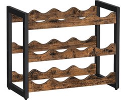 SMH LINE® Industrieel Wijnrek - 12 flessen - Metaal/Hout - 44,8x38x20cm (LxBxH) - Zwart - Donkerbruin