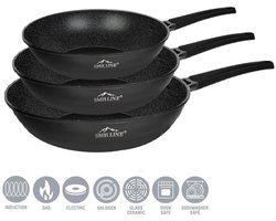 SMH LINE® Koekenpannenset - 3-delige - Pannenset - Ø 20/24/28 cm - Voor Alle Warmtebronnen - Koekenpan - Antiaanbaklaag - Zwart