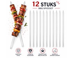 SMH LINE® RVS Barbecue Spiezen - 12 Stuks - 50cm - Veespennen - Kebab spiezen - BBQ spiesjes