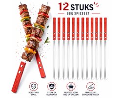 SMH LINE® RVS Barbecue Spiezen - 12 Stuks - 55cm - Houten Handvat - Veespennen - Kebab spiezen - BBQ spiesjes