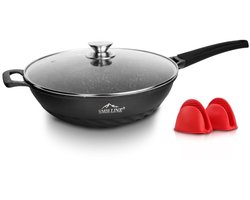 SMH LINE® Wokpan - Ø32cm - PFAS Vrij - Anti Aanbak - Incl. Deksel - Zwart