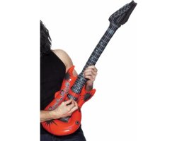 Smiffy's Opblaasbare elektrische gitaar - rood - 99 cm - Verkleed opblaas muziekinstrumenten - zwembad speelgoed