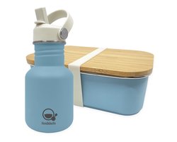 Smikkels - RVS lunchbox met drinkfles kind - Blauw - 304 RVS (18/8) - Lunchset Broodtrommel en Schoolbeker - Basisschool