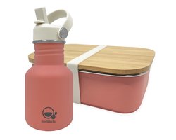 Smikkels - RVS lunchbox met drinkfles kind - Roze - 304 RVS (18/8) - Lunchset Broodtrommel en Schoolbeker - Basisschool