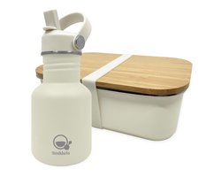 Smikkels - RVS lunchbox met drinkfles kind - Zacht wit - 304 RVS (18/8) - Lunchset Broodtrommel en Schoolbeker - Basisschool