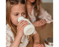Smikkels - RVS lunchbox met drinkfles kind - Zacht wit - Afsluitdop en rietjesdop - Lunchset Broodtrommel en Schoolbeker - Basisschool