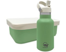 Smikkels - RVS Lunchset thermos/siliconen - Met vernieuwde rietjes dop en siliconen deksel - Groen - Schoolset kind