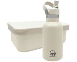 Smikkels - RVS Lunchset thermos/siliconen - Met vernieuwde rietjes dop en siliconen deksel - Wit - Schoolset kind
