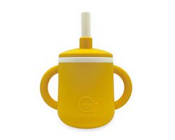 Smikkels - Siliconen kinderbeker met oren - Velige Drinkbeker - Oefenbeker - Rietjesbeker - Duurzaam - Baby - Peuter - Kleuter - Geel