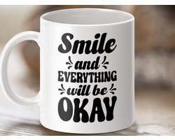 smile mug, quote mok, positieve vibes, alles komt goed, inspiratie mok, vrienden cadeau, goedkoop cadeau, koffie mok, thee mok, vrolijke mok, motiverende mok, opbeurende mok, origineel cadeau