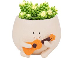Smiley Face Planter - Resin Head Planter met Drain Hole - Schattige Guitar Plant Pot - Glimlachend Gezicht - Succulent Potten voor Binnen Buiten - Huisdecoratie - Cadeaus voor Moeder