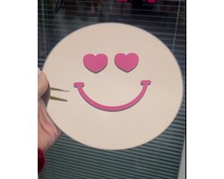 Smiley spiegel - smile - heart eyes - 20cm - rond - fuchsia