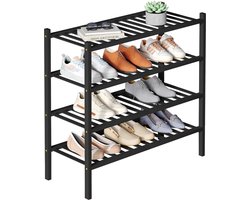 Smiry Schoenenrek - 4 Lagen - Bamboe Schoenenrek - Bamboe Schoenenkast -Voor 15 paar schoenen- 68x28x66cm - Bamboe - Zwart