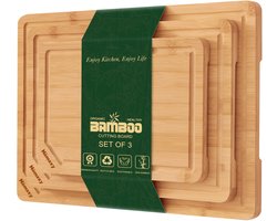 Smiry Snijplankenset - 3 stuks - Snijplanken bamboe - Snijplank hout - Keukenplanken（30.5x20.5/38x25.5/44.5x30.5cm）