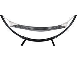 Smit | hangmat | zwart/grijs/wit | polyester/katoen en larikshout | standaard inbegrepen | hangmat | hangmatten | buiten | katoen | Wood Selections