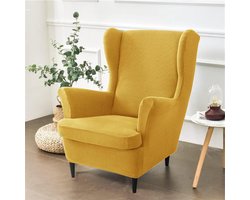 Smoakez - Gele 2-delige stretch Wingback stoelhoezen met jacquard patroon voor fauteuil stoelen - Meubelbeschermer voor woonkamer, slaapkamer en hotel