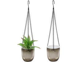 Smoakez - Hangende bloempotten voor kamerplanten - 2 stuks zelfwaterende hangpotten - Kunststof manden met ophanghaakjes - Decoratief tuinaccessoire - Groen en praktisch