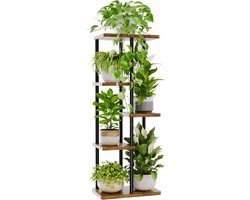 Smoakez - Metalen plantenplank met 5 niveaus in bruin voor binnen en buiten - Hoekplantenstandaard voor meerdere planten - Gelaagde bloempotstandaard voor terras, tuin, balkon, woonkamer en slaapkamer