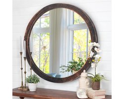 Smoakez - Ronde wandspiegel voor badkamer - Zwart - Make-up spiegel met vintage houten frame - Kleine rustieke spiegel voor woonkamer slaapkamer - Gang en meer