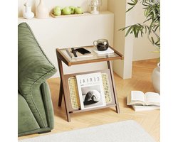 Smoakez - Rotan bijzettafel met opslag voor woon- en slaapkamer - Boho stijl Moderne glazen nachtkastje in midden eeuw design - Kleine eindtafels van bamboe