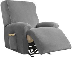 Smoakez - Zacht fluwelen Relax stoelhoes, 4-delig, rekbaar en antislip, met zijvak, meubelbescherming, wasbaar, voor 1-zits kantelbare stoel - Donkergrijs