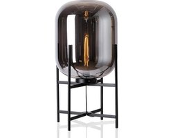 Smoke Glazen Tafellamp - Metaal - E27 Fitting - ø23x45cm - Zwart
