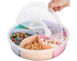 Snackbak met 5 vakken - Snack box met deksel - Snackbord met vakken - Kunststof onderverdeling - Foodcontainer - Praktisch - Opbergdoos - Snackbox - Herbruikbaar - Organizer voor snoep - Koekjes, Noten - Vliegtuigbox - Opbergbox met handvat - Deksel