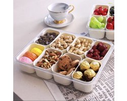 Snackbak met 8 vakken - Snack box met deksel - Snackbord met vakken - Kunststof onderverdeling - Foodcontainer - Praktisch - Opbergdoos - Snackbox - Herbruikbaar - Organizer voor snoep - Koekjes, Noten - Vliegtuigbox - Opbergbox met handvat - Deksel