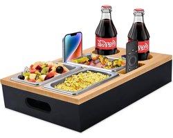 Snackbox houten bankbar met drankhouder - gepersonaliseerde bankbar snackbox - roestvrij stalen dienblad - sofa butler voor woonkamer - bank restaurant picknick feest.