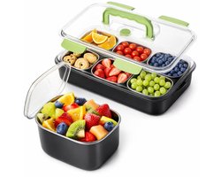 Snackbox met 6 Bakjes RVS - Voedsel Gescheiden Bewaren - Met Deksels & Handvat - Herbruikbare Lunchbox - Meal Prep, Picknick, School - Snackdoos RVS Containers