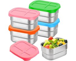 Snackbox Roestvrij Staal - 4 Stuks - 230 Ml - Rvs Broodtrommel - Waterdicht - Duurzaam - Ruitbakje School - Snackbox Kinderen - Kindvriendelijk - Meal Prep Bakje - Vershouddoos - Bpa-Vrij - Geschikt Voor Fruit, Noten of Kleine Maaltijden
