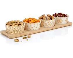 Snackkommen Porselein op Dienblad 5 delig - Snackkom - Dipschalen - Set - Kleine Komen voor Dipsauzen en Snacks