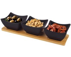 Snackkommen Porselein Zwart BLACK 31,5 cm 4 delig - Snackkom - Dipschalen - Set - Kleine Komen voor Dipsauzen en Snacks