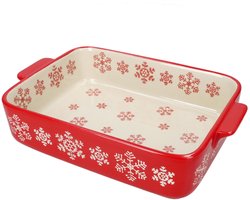 Sneeuwvlok rechthoekige ovenschotel rood-crème van steengoed - 24302938