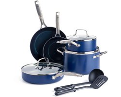 SnelShoppen - 10-delige Blue Diamant keramische pannenset met antiaanbaklaag, PFAS-vrij, ovenbestendig tot 200°C, braadpannen, hapjespan en kookpotten