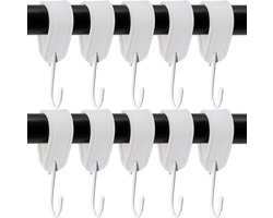 SnelShoppen - 10 Stuks S-Haken Kledinghaken Wit met Leren Lus Multi-Functionele Haken voor Ophangen Jassen, Handdoeken, Keuken en Kledingrek