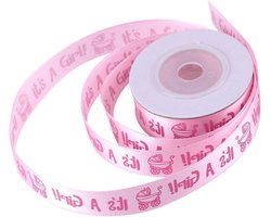 SnelShoppen - 10 Yards Baby Shower Ribbon Roze Grosgrain Satijn Organza Doorzichtig Stof Ribbons Spoel voor Baby Geboorte Feest Decoratie en Cadeauver