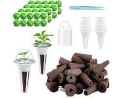 SnelShoppen - 105-delige Aerogard Zaadkom Set - Hydroponische Tuinaccessoires voor Starterssystemen - 12 Plantbakken, 12 Transparante Deksel, 40 Stick