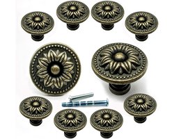 SnelShoppen - 10Pcs Antieke Bronzen Rozen Lade Knoppen, Vintage Koper Bloem Dressoir Knop, Retro Metaal Kast Meubel Decor Pulls voor Keuken, Badkamer,