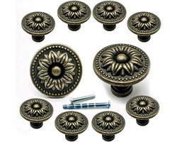 SnelShoppen - 10Pcs Antieke Bronzen Rozen Lade Knoppen, Vintage Koper Bloem Dressoir Knop, Retro Metaal Kast Meubel Decor Pulls voor Keuken, Badkamer,