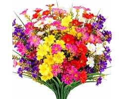 SnelShoppen - 12 Bundels Kunstbloemen Madeliefjes als Echt, UV-Bestendig in 6 Kleuren voor Tuin, Feest, Keuken en Decoratie