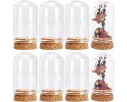 SnelShoppen - 12 Mini Glazen Koepelkappen 30x50mm Glazen Stolpen met Kurken Basis voor Bruiloft Thuis Kerst Feest Decoratie
