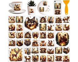 SnelShoppen - 12 Vellen Gouden Droom Bosdieren Wrijven op Transferstickers voor Meubels - Decoratie met Beer, Hert, Vos, Wolf, Eekhoorn - Ideaal voor