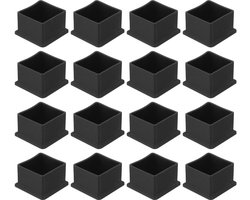 SnelShoppen - 16 x PVC-stoelpootdoppen voor vierkante stoelpoten, 38 x 38 mm, zwart - Meubelpoten voor tafels, kasten en bedden, Ideaal voor thuis en