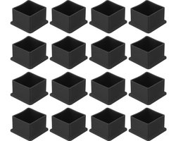 SnelShoppen - 16 x PVC-stoelpootdoppen voor vierkante stoelpoten, 38 x 38 mm, zwart - Meubelpoten voor tafels, kasten en bedden, Ideaal voor thuis en