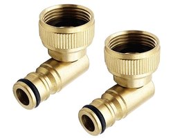 SnelShoppen - 2 Stuks 90 Graden Tuinslang Elbow Verbinders - Messing Tuinaccessoires 3/4 Inch Draad - Wateraansluiting voor Tuin, Huis en Kleine Velde